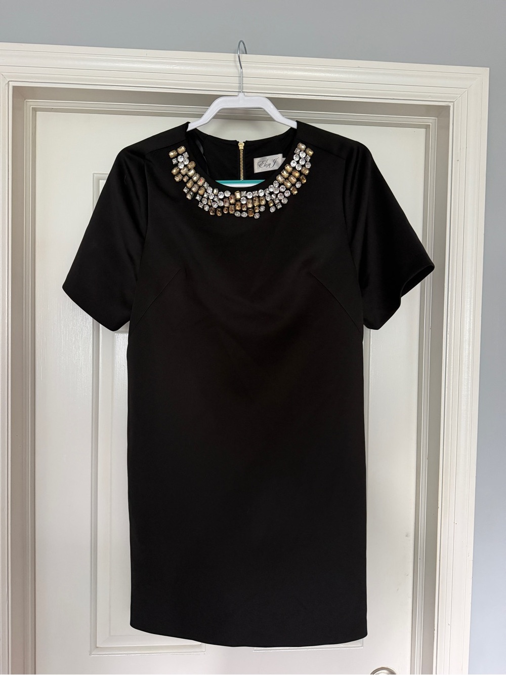 Eliza J Black Jeweled Neck Shift Dress